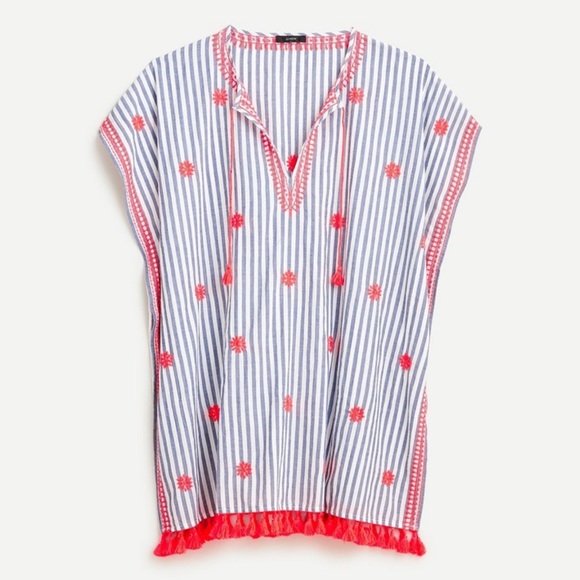 J. Crew Other - J.Crew Embroidered Tassels Swimwear Cover Up Dress Tunic Size Small Blue Coral